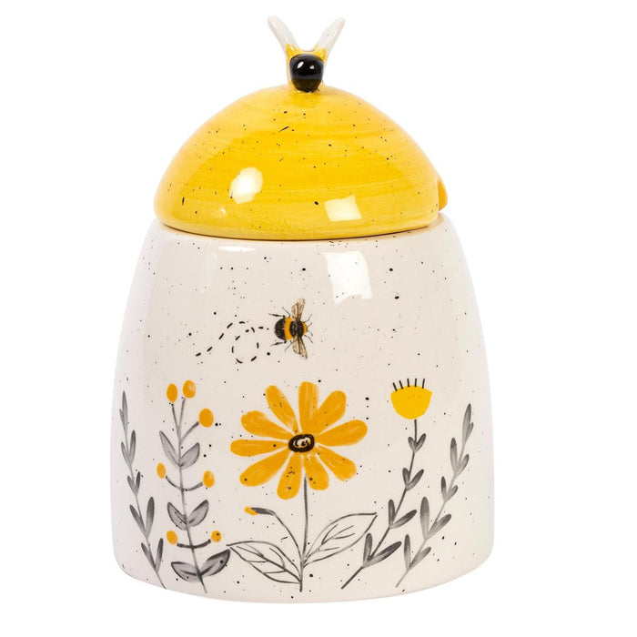GARDEN BEE CERAMIC LIDDED JAR W/SPOON, 4.1"DX5.5"