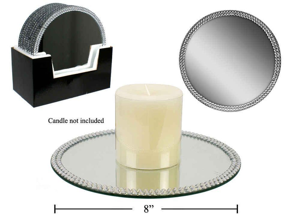 GLASS MIRROR CANDLE PLATE WITH RHINESTONES