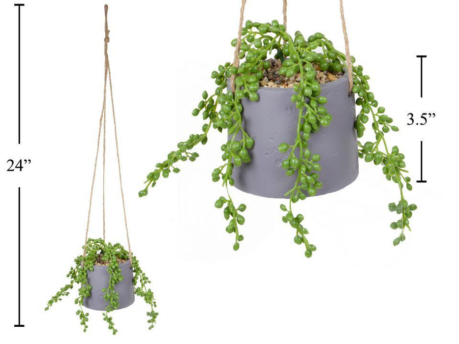 HANGING FAUX SUCCULENT W/CEMENT POT