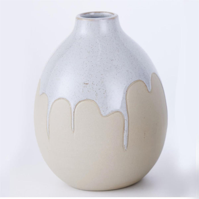 DRIP GLAZE CERAMIC VASE, STONE GREY, 4.3"DX5.7"
