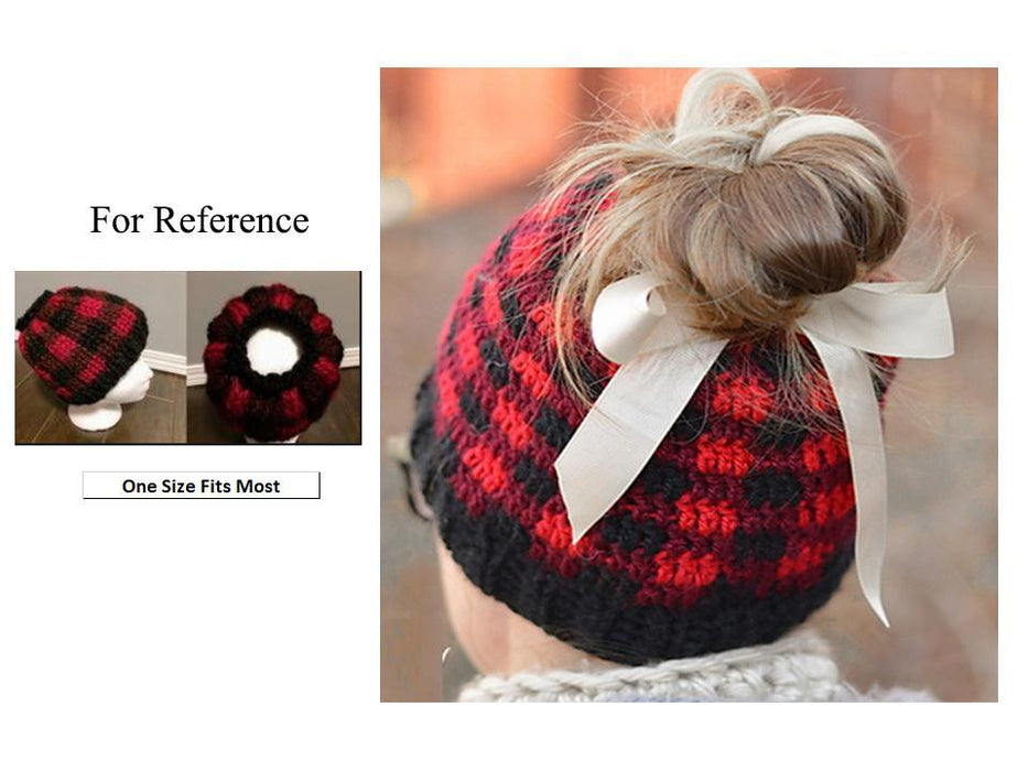 BUFFALO PLAID ADULT MESSY BUN HAT