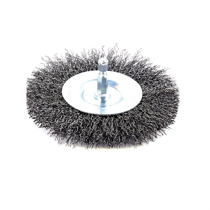 WIRE WHEEL BRUSH 4IN CRIMPED 1/4IN SHANK