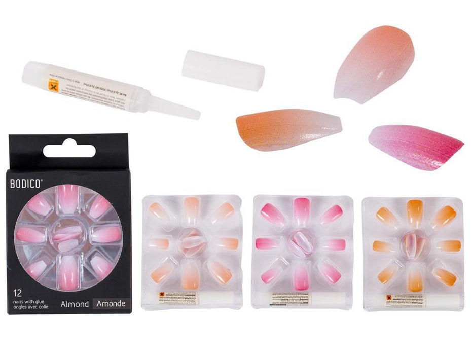 OMBRE FRENCH NAIL WITH GLUE  - 12 PCS