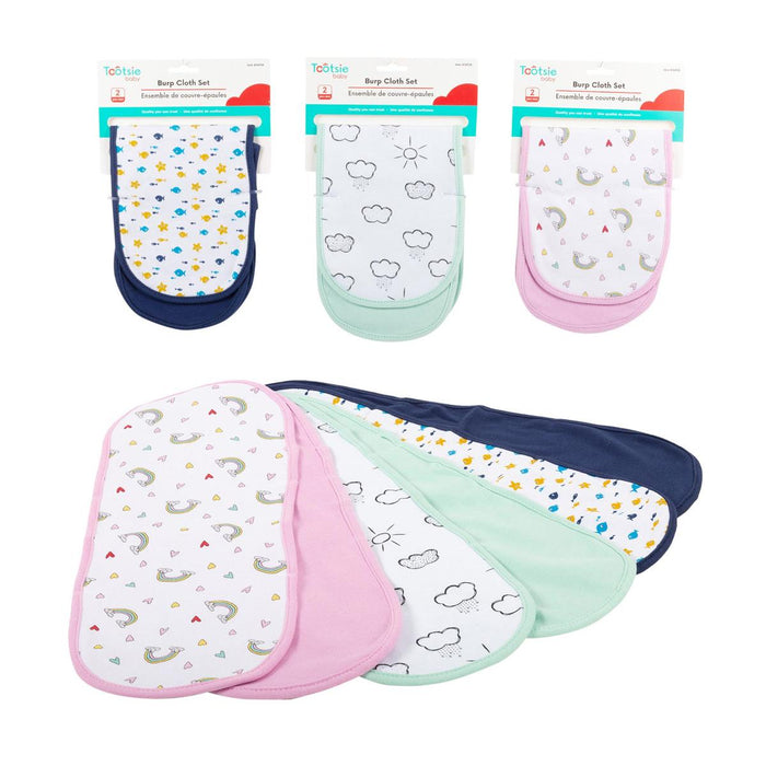 TOOTSIE BABY, - 2-PC BURP CLOTH, 2 COLORS ONE SIZE