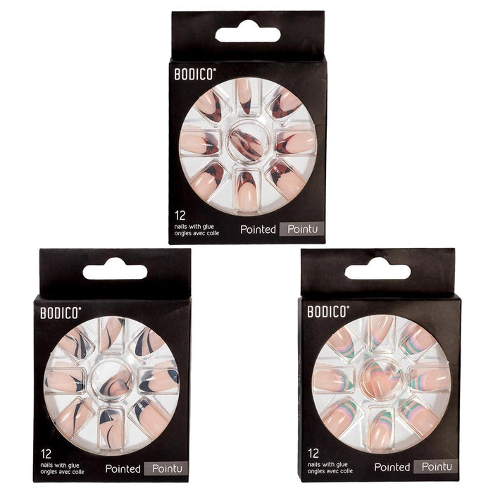 BODICO 12P FASHION FRENCH TIP NAIL W 2G GLUE, 3 ASST, COL BOX