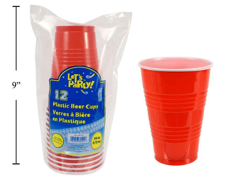 RED PLASTIC BEER CUPS 12 PCS
