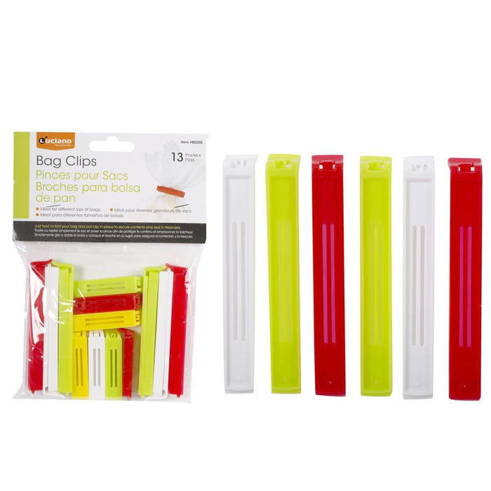 BAG CLIPS ASSORTED SIZES 13 PCS (RED, GREEN, YELLOW  WHITE)
