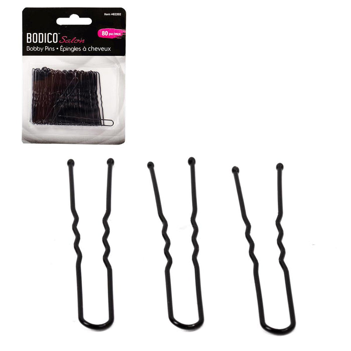 SALON BOBBY PINS, BLACK - 80 PCS