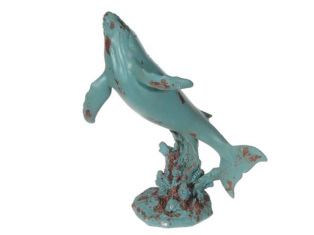 POLYRESIN TURQUOISE WHALE SWIMMING UP FIGURINE