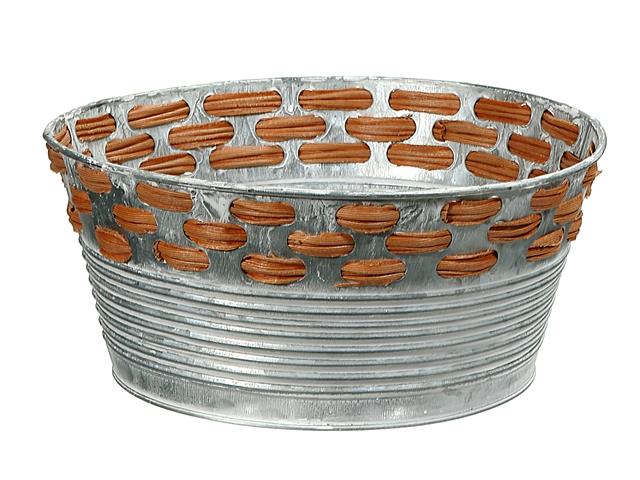 ROUND METAL PLANTER WITH WEAVING