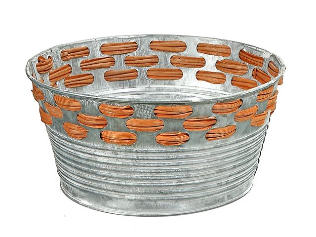 ROUND METAL PLANTER WITH WEAVING