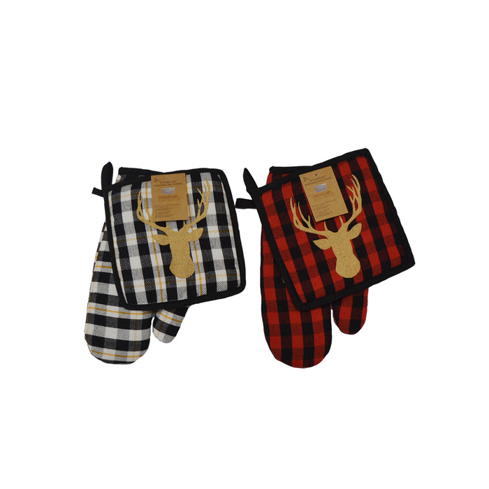 PLAID KITCHEN SET 2 PC OVEN MITT AND POT HOLDER