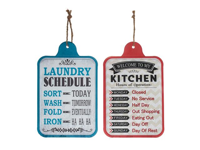 HANGING METAL WALL SIGN KITCHEN/LAUNDRY SCHEDULE