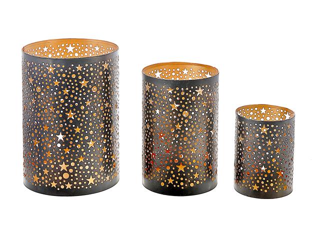 BLACK STAR CUT CANDLE HOLDER SET OF 3