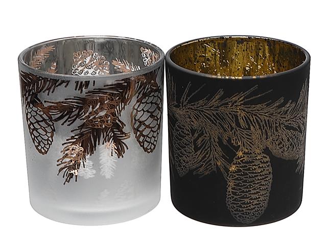 GLASS TEALIGHT HOLDERS PINECONES