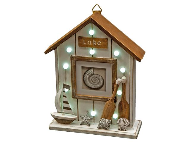 LED BROWN WOODEN LAKEHOUSE - 9''