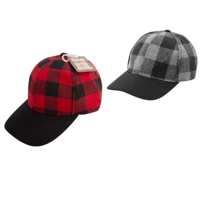 BUFFALO PLAID RED/BLACK OR GREY/BLACK HAT ADULT