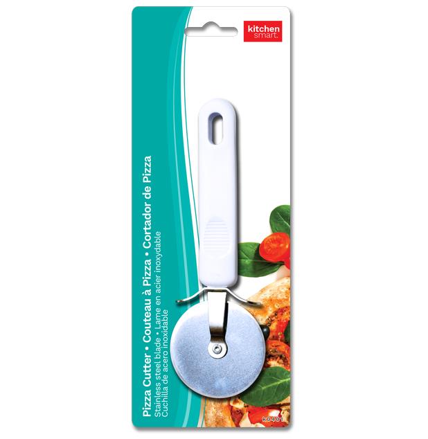 PIZZA CUTTER, STAINLESS STEEL, WHITE HANDLE