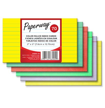 PAPERWAY COLOR RULED INDEX CARDS 3'' X 5'' 70 PCS